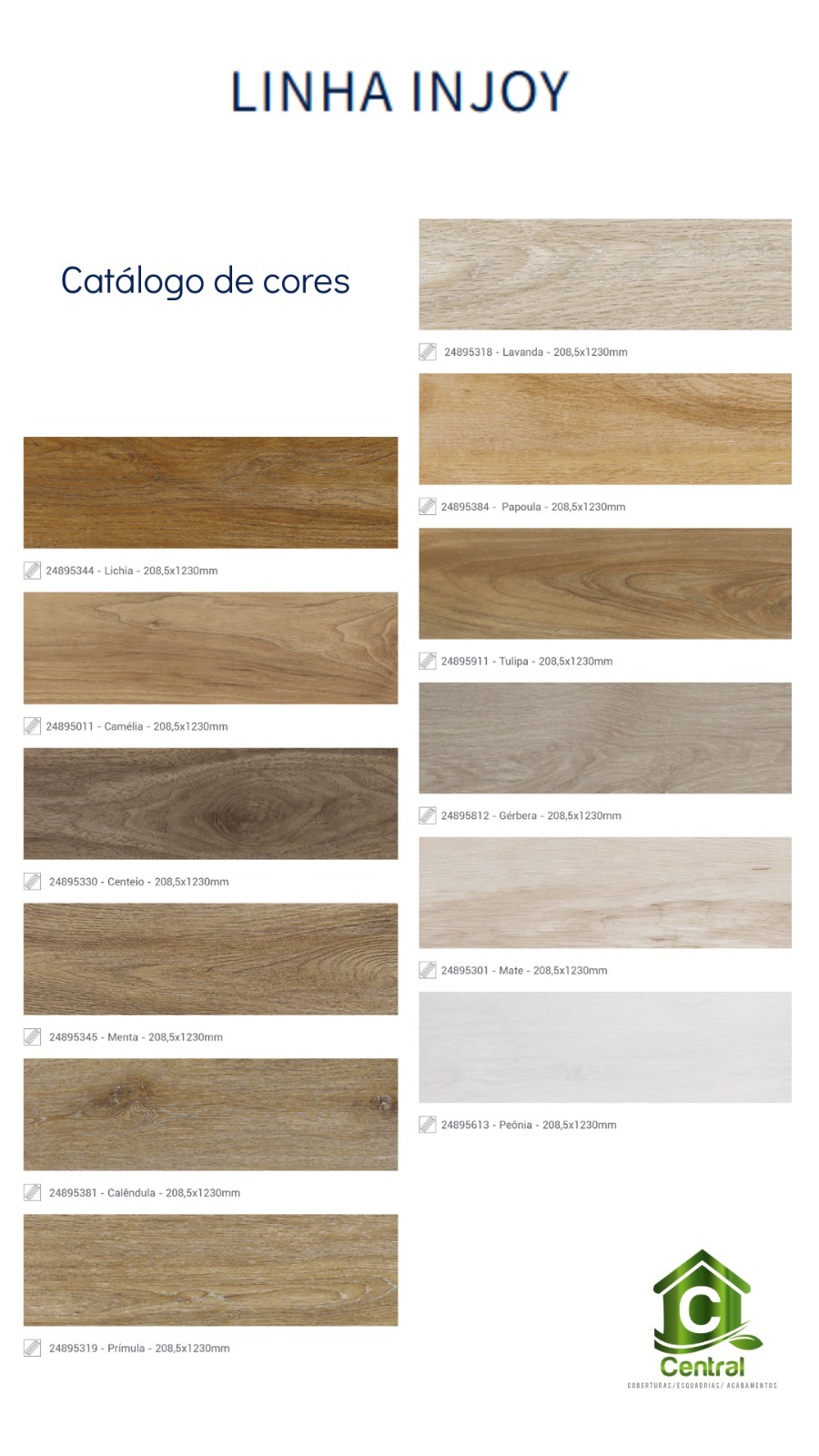 Catálogo de cores da linha de piso vinílico Injoy